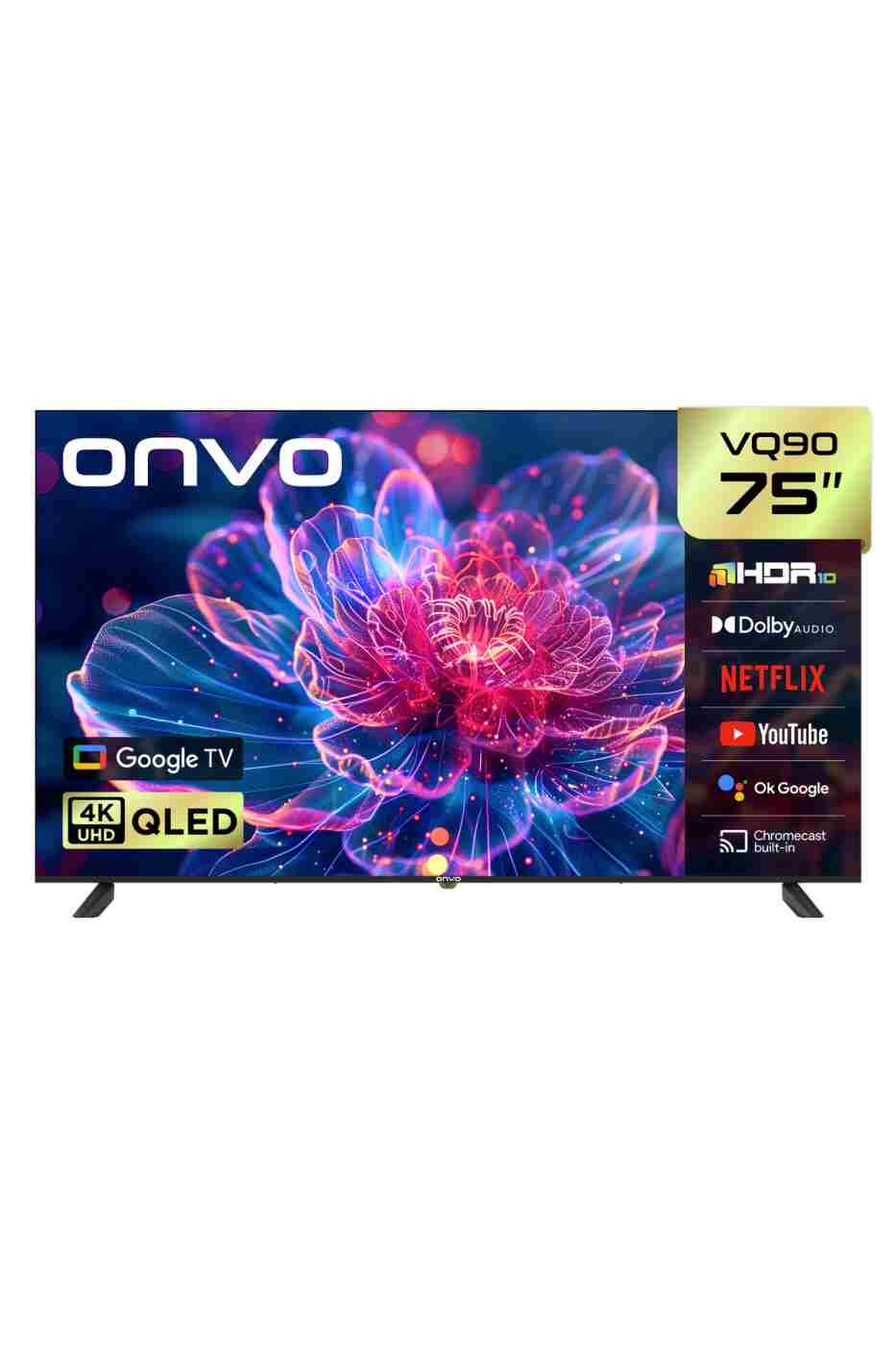 ONVO 75VQ90F2UA 75'' 190 Ekran Uydu Alıcılı 4K Ultra HD Google Smart QLED TV