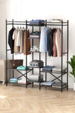 Bofigo 10 Raflı Metal Gardırop Metal Portmanto Açık Gardırop Elbise Dolabı Vestiyer Openix Antrasit - Görsel 5