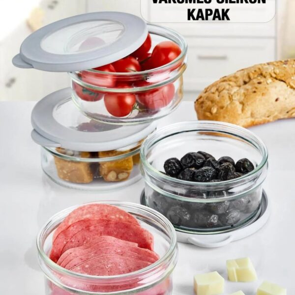 HOMENIVA 4 Adet Vakumlu Kapak Cam Saklama Kabı – Beyaz Cam Kahvaltı Seti