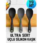BRE HOME 3’lü Siyah-gri Silikon Kaşık Seti – 20 Cm Ultra Sert Uçlu, Isıya Dayanıklı Pilav Kaşığı