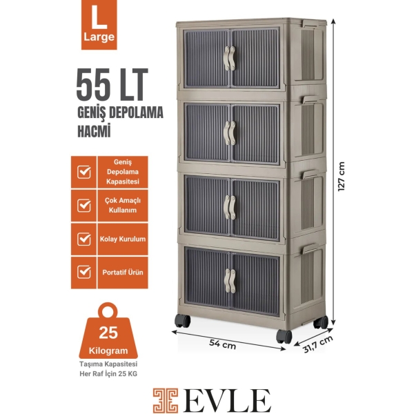 EVLE Katlanabilir Modüler Dolap 4 lü 54 cm x 31,7 cm x 127 cm