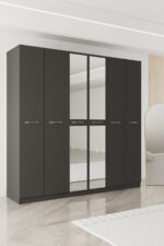 AEKA AE-2191 Hisar Beyaz/Beyaz Aynalı 6 Kapaklı Çok Bölmeli Askılı ve Raflı Geniş Hacimli Gardırop 210x210 cm - Görsel 10