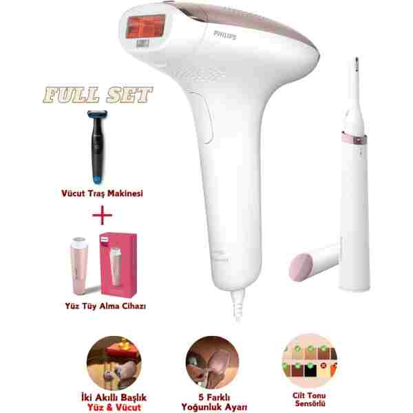 Philips Lumea IPL SenseIQ ile IPL Tüy alma cihazı, Lazer Epilasyon cihazı, Cilt Tonu Sensörlü Full SET