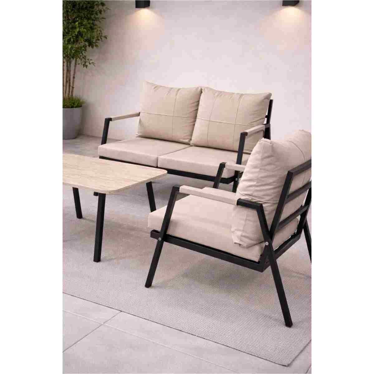 MB GARDEN FURNITURE DREAM Balkon, Bahçe Takımı, Cafe, Metal Kanepe, Koltuk Takımı, Bahçe Mobilyası, 2+1+1 sehpalı - Görsel 3