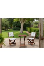 Bisa By Utkan Keskin Minderli ahşap Balkon Bahçe Mutfak 3lü Bistro Set Katlanır Masa Sandalye 50*50 krem - Görsel 9