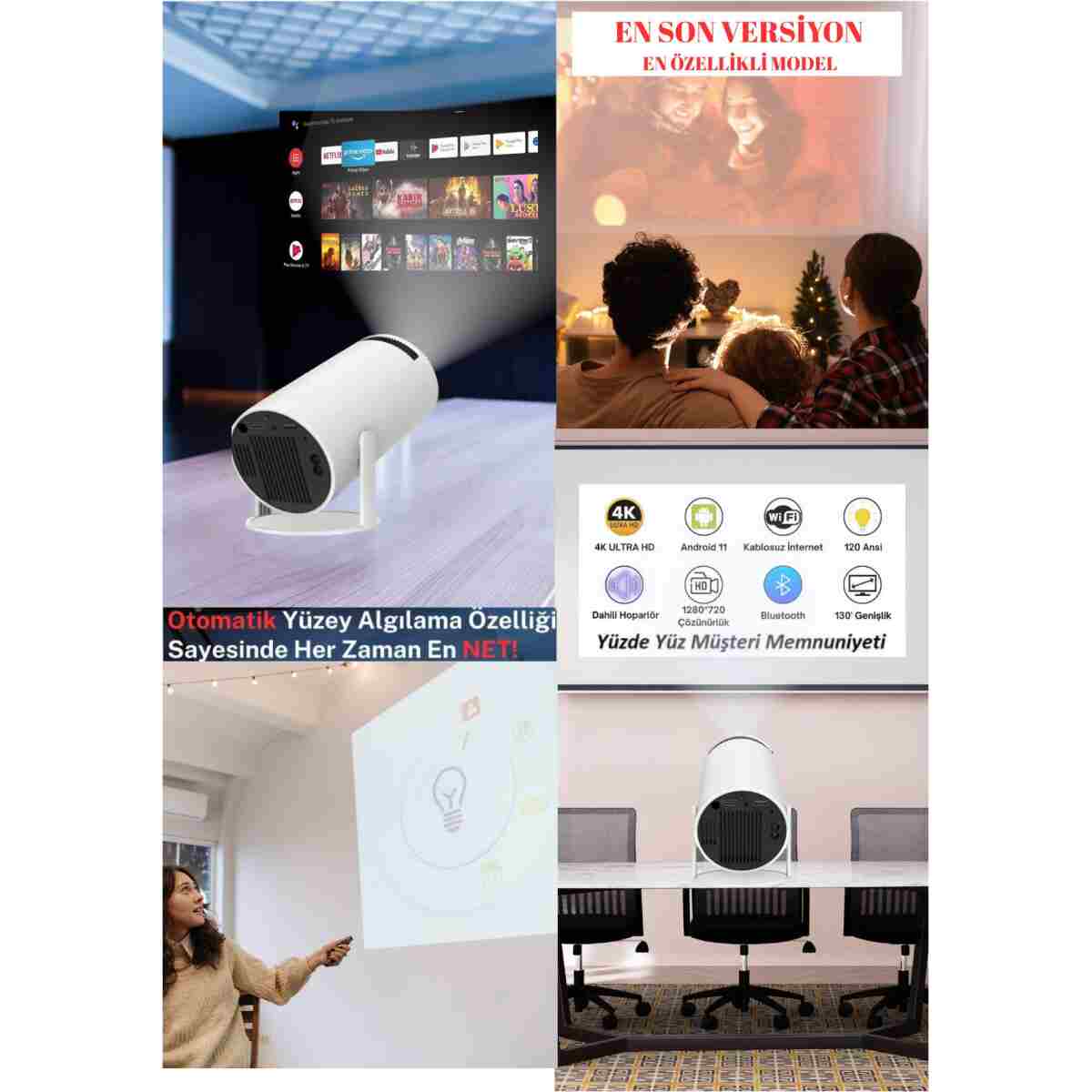 KETENOFFİCİAL Android Taşınabilir Projeksiyon Dahili Hoparlör ve Wifi Akıllı Sinema Beyaz Projektör - Görsel 2