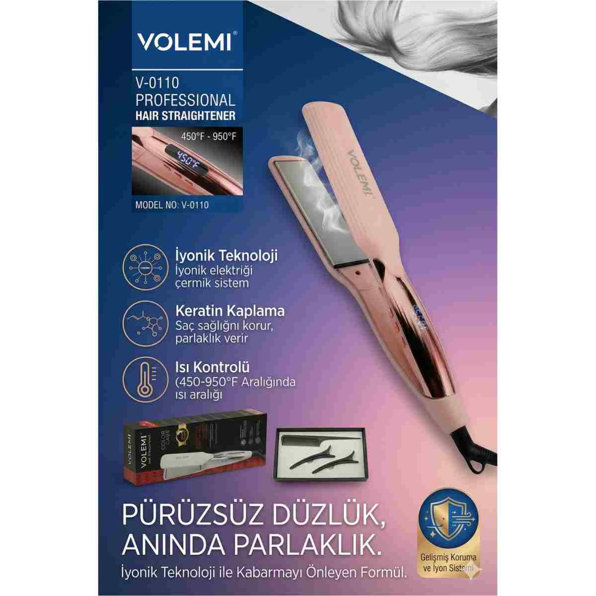 VOLEMİ Vm-004 Profesyonel Seramik Dar Plakalı Saç Düzleştirici Hızlı Isınma Dijital LED Ekran - Görsel 15