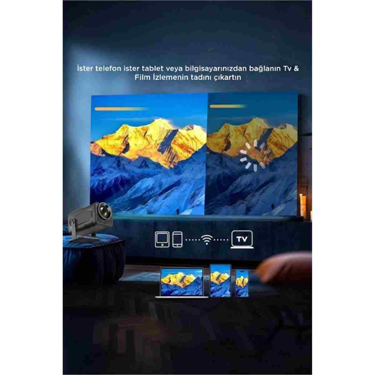 Torima Projeksiyon Cihazı Taşınabilir Ev Sinema 4K 1080P Android Akıllı Projektör HY320 Siyah - Görsel 4