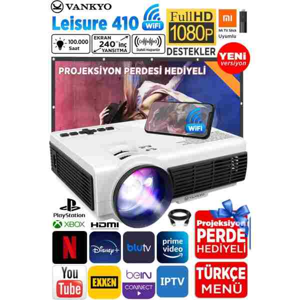 Vankyo Leisure 410 5g Wifi 1080p Destekli Lcd Led Projeksiyon Cihazı - 240 Inç Yansıtma - Dahili Hoparlör