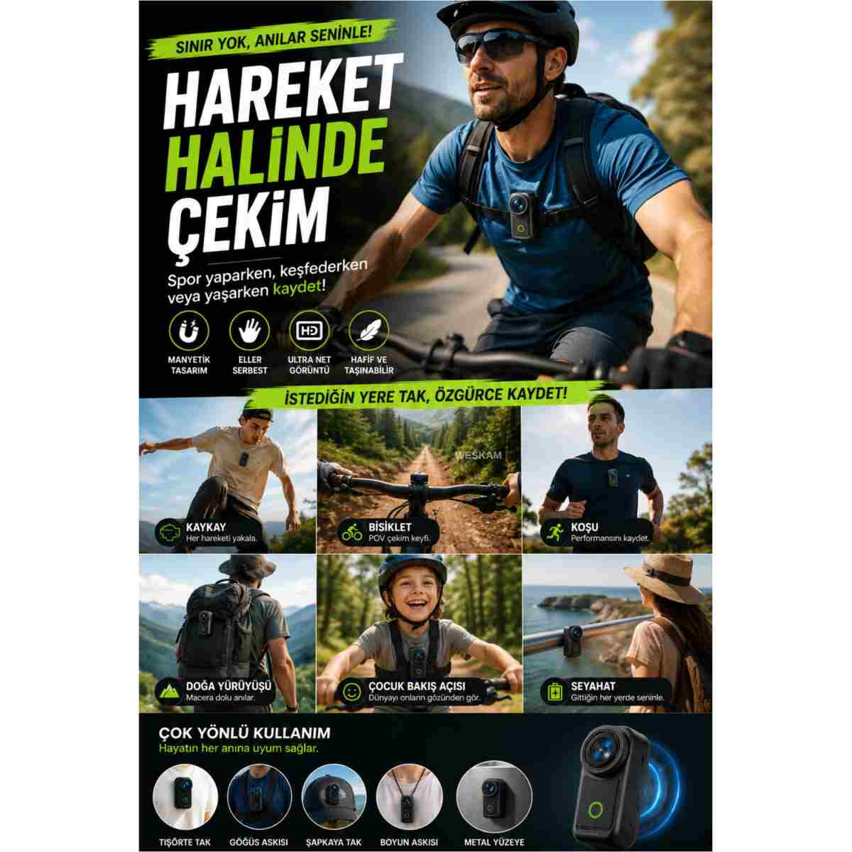 KETENOFFİCİAL Profesyonel 4K Aksiyon Kamerası Çift Flip Hareketli Ekranlı Manyetik Aparat Vlog Seyahat Kamerası - Görsel 6