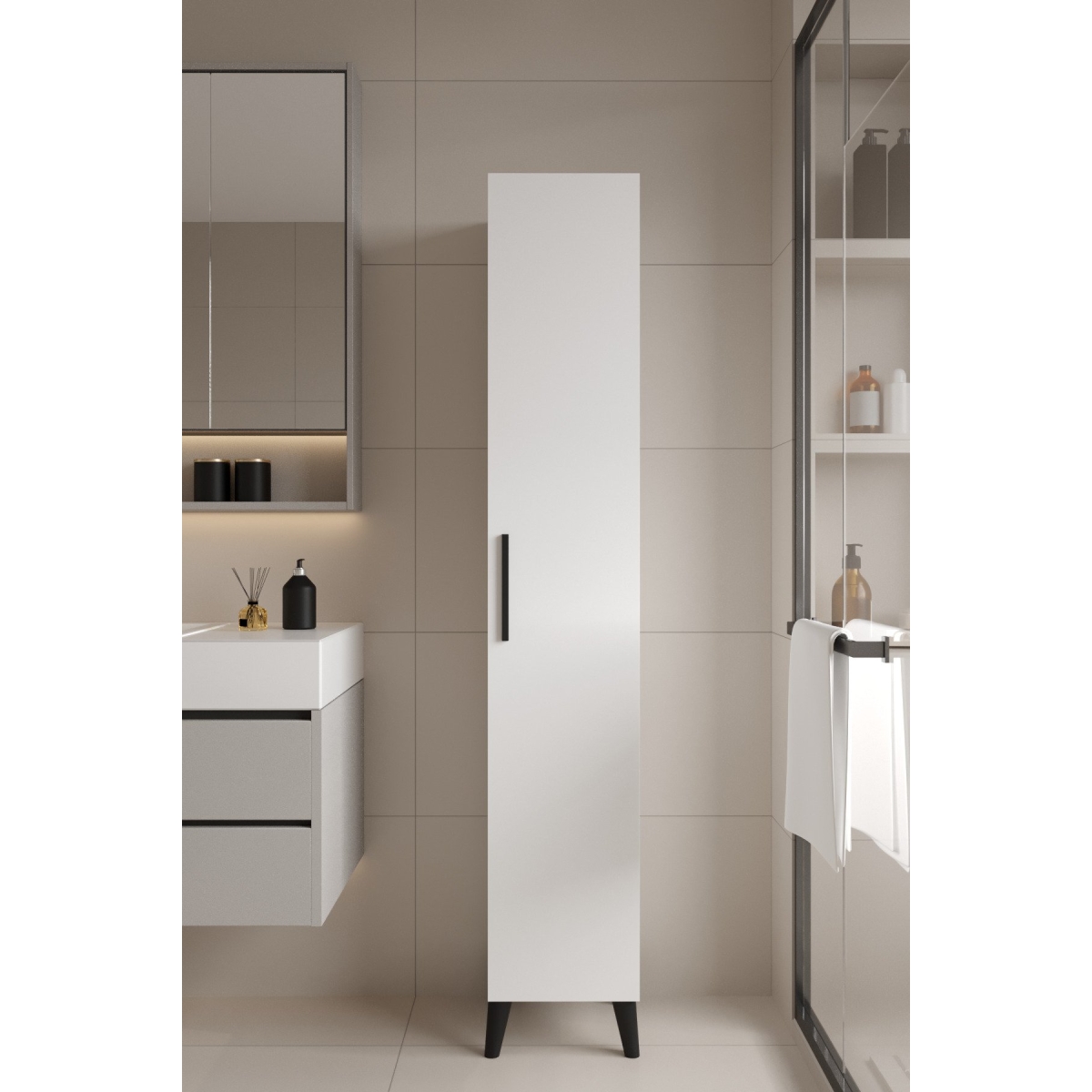AYMOBSAN Mundo Tek Kapılı Banyo Dolabı Çok Amaçlı Dolap - Beyaz - Görsel 2