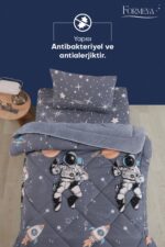Formeya Tek Kişilik Çarşaflı Astronot Desenli Çift Taraflı Wellsoft Uyku Seti (Yorgan+Çarşaf+Yastık Kılıfı) - Görsel 8