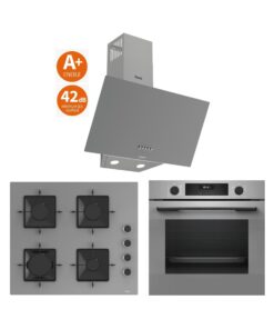 Bosch & Ferre Antrasit 3 lü Ankastre Set - Ultra Sessiz Davlumbaz - 42 dB ( HUA717BN0T - SS208 - D088-SA ) Buhar Destekli