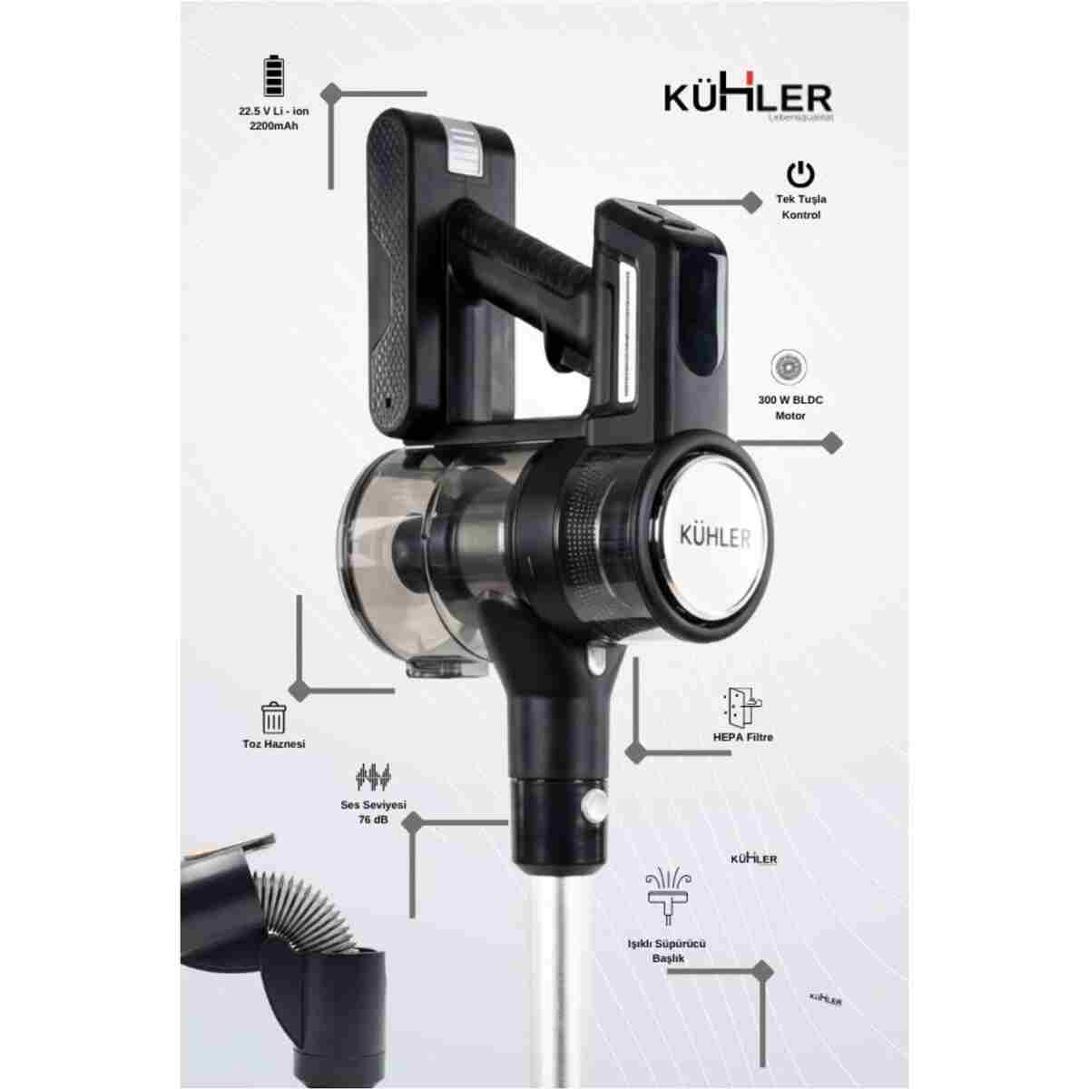 kühler Kraftmax Pro KH-V800 Kablosuz Turbo Fırçalı Katlanır Esnek Boru Teknolojisi Dikey Şarjlı Süpürge - Görsel 7