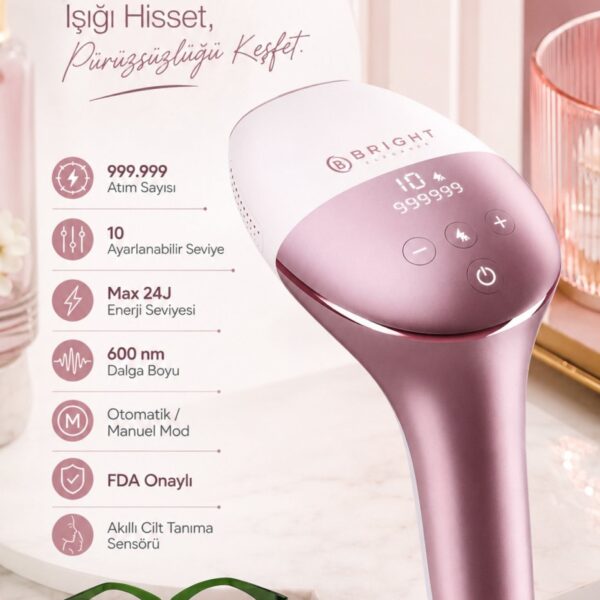 Bright Elegance BE-9020 IPL Lazer Epilasyon 999.999 Atım Manuel/Otomatik Mod Cilt Sensörlü 10 Kademe Ağrısız Lazer