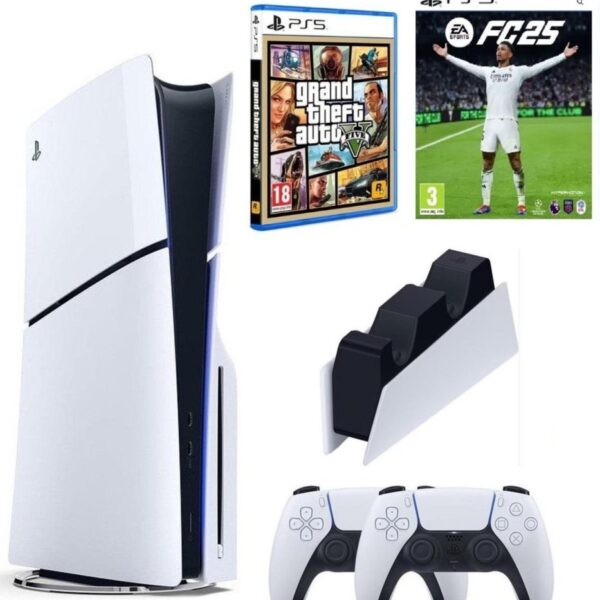 Sony Playstation 5 Slim Cd Edition + 2. DualSense Ps5 Kol + Sarj istasyonu + Fifa Fc 25 + GTA 5