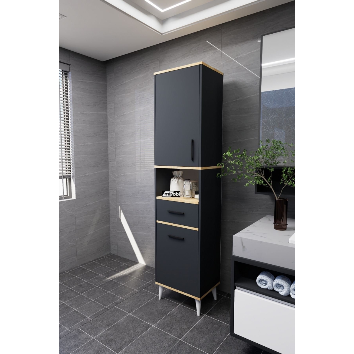Mirobi Lula Çok Amaçlı Dolap Banyo Dolabı Kirli Çamaşır Sepeti Dolabı Beyaz - Görsel 8