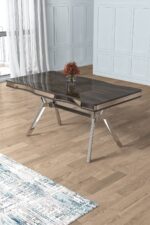 Canisa Prah Serisi 90x160 Lak Panel Antrasit Ironi Krom Ayak Masa Takımı 6 Gri Sandalye - Görsel 3