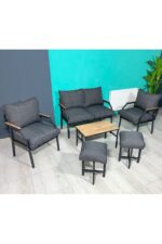 UFUK HOME Linda 2-1-1 2 Puf Sehpalı Bahçe Balkon Takımı Bahçe Mutfak Mobilyası,kafe Sandalyesi,bahçe Pufu - Görsel 3