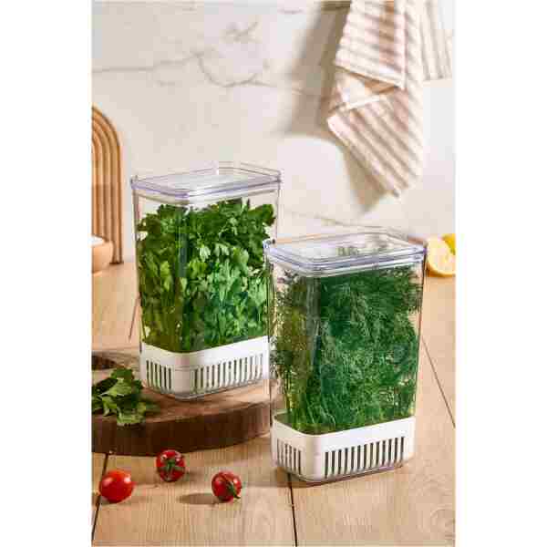 Comprox Yeşillik Saklama Kabı 2'li Set – 2900 ml | Sebze Saklama & Buzdolabı Tazeleyici Kutu