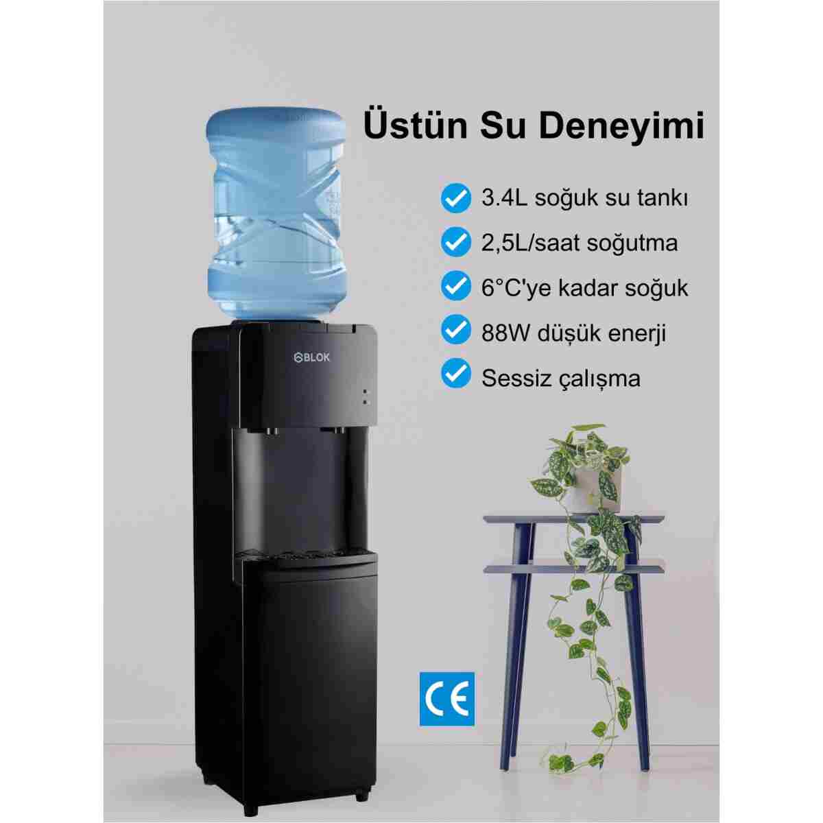 gblok 1119bb Siyah Soğuk Paslanmaz Çelik Depolu Su Sebili - Görsel 2