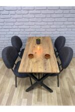 BAMBEDS MOBİLYA Masa Takımı, Yemek Masası, Mutfak Masası, Balkon Masası-60x120Çam 4 Sandalye Koyugri