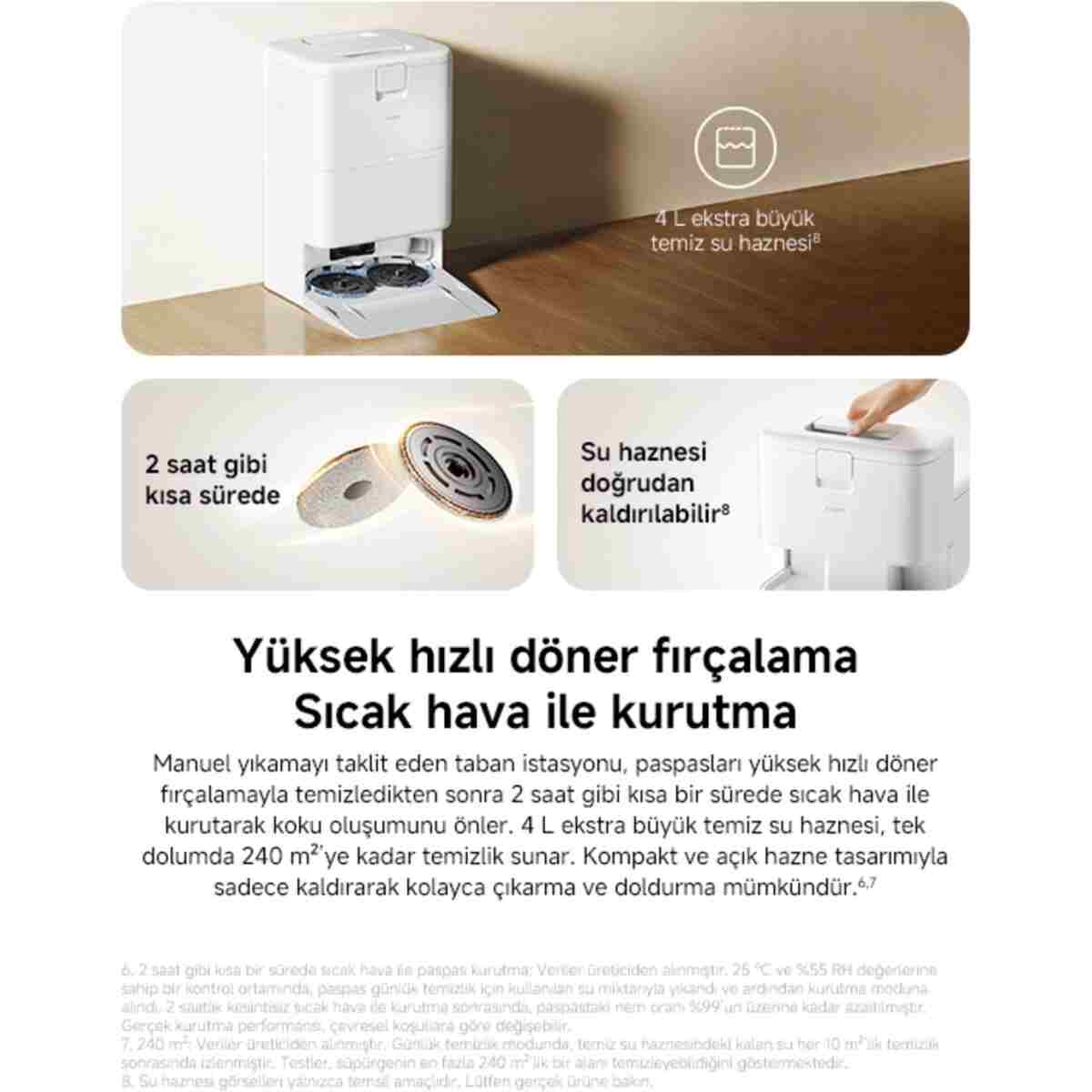 Robot Vacuum H50 Pro Beyaz Akıllı Robot Süpürge 15000 Pa Emiş Gücü ( Xiaomi Türkiye Garantili) - Görsel 8