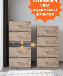 AEKA Ae-2034 Galata 4 Çekmeceli Patentli Çam Renkli Şifonyer Yatak Odası Bebek Odası Komodin