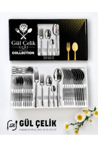 KAVEH 30 Parça 6 Kişilik Çatal Kaşık Seti Sade Model 18/0 Kalite Kutulu