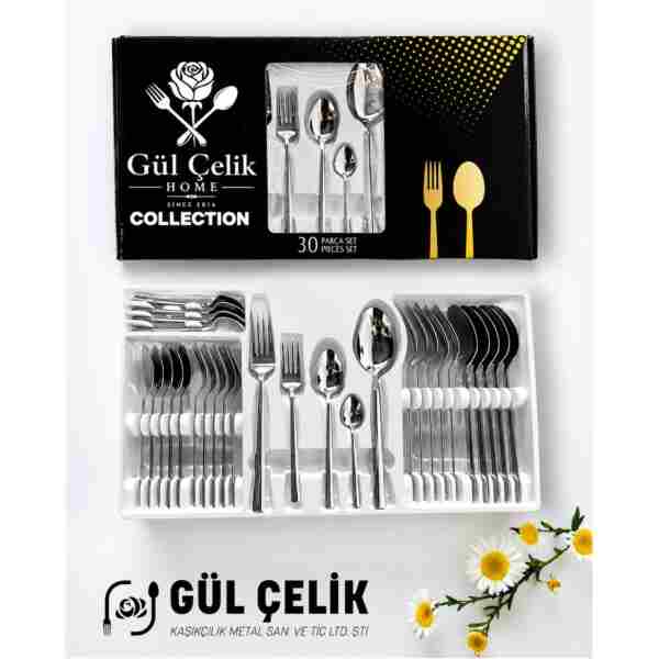 KAVEH 30 Parça 6 Kişilik Çatal Kaşık Seti Sade Model 18/0 Kalite Kutulu
