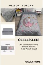 yok yok evim eve dair her şey Welsoft Pofuduk Çift Taraflı AYDA OTURAN KIZ Desenli Tek Kişilik Yorgan Uyku Seti - Görsel 3