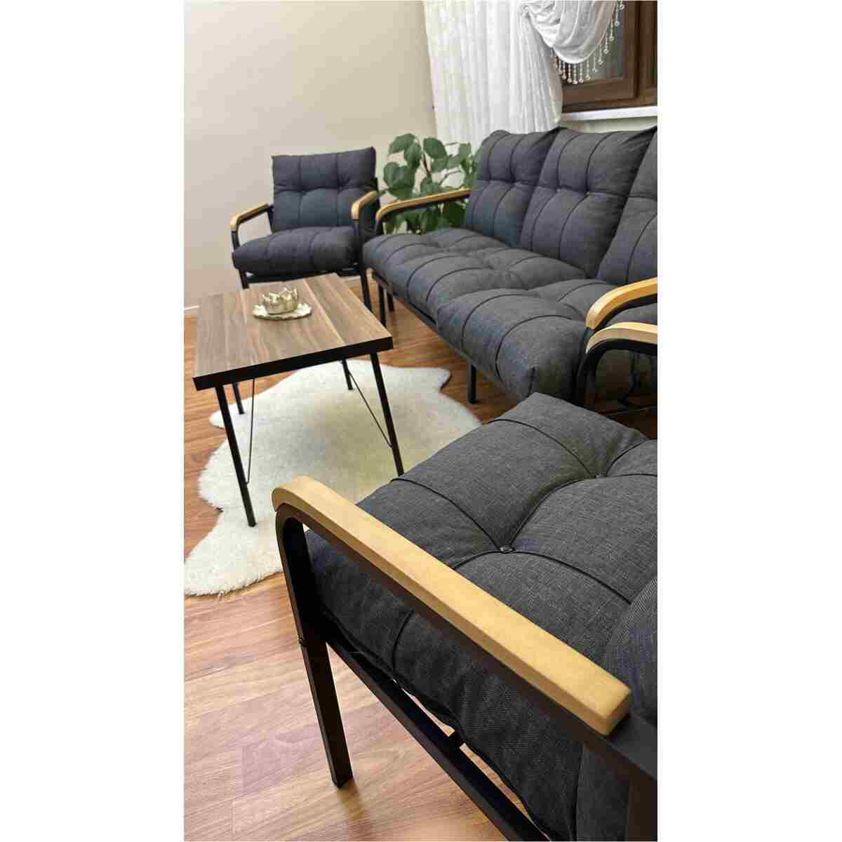 Modern Style Home Modern Sarıyer Balkon, Bahçe, Cafe - Metal Kanepe Koltuk Takımı - 3 1 1 Sehpa - Görsel 8