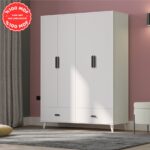 İMBAŞ İnci 4 Kapaklı 2 Çekmeceli Gardırop Beyaz %100 MDF