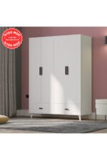 İMBAŞ İnci 4 Kapaklı 2 Çekmeceli Gardırop Beyaz %100 MDF