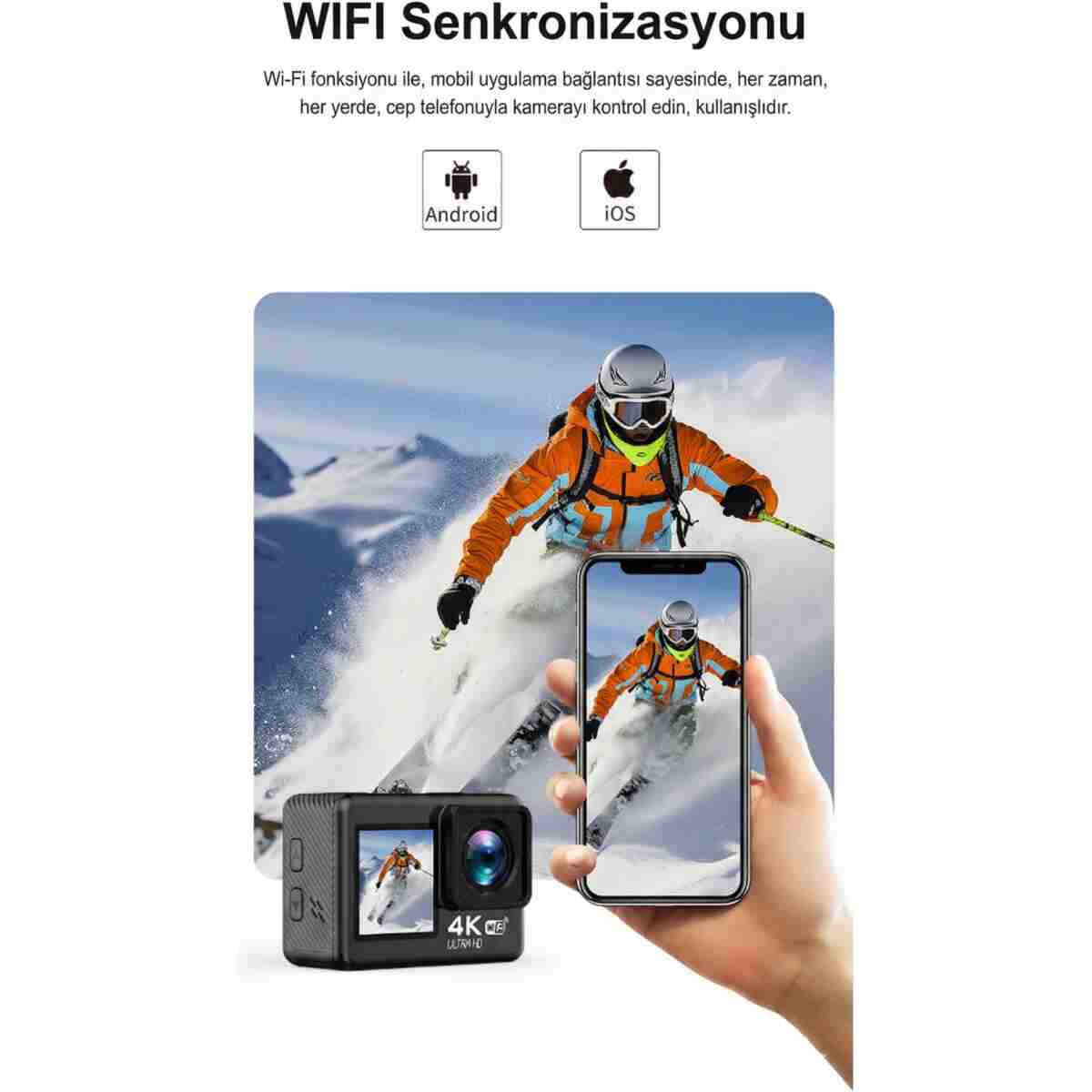 TARÇIN 4K Ultra HD WiFi Aksiyon Kamera | 20MP | 20 Parça Aksesuar | 170° Geniş Açı | Su Geçirmez Kılıf - Görsel 13