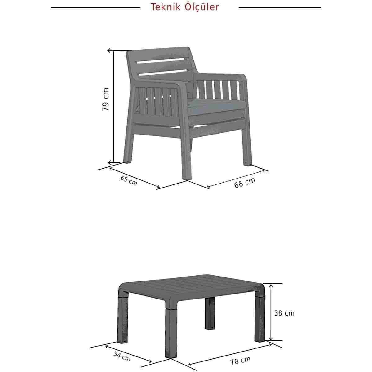 MOBETTO Lara 1 1 S / 2 Kişilik Minderli Bahçe Balkon Oturma Takımı - Cappucino - Görsel 4