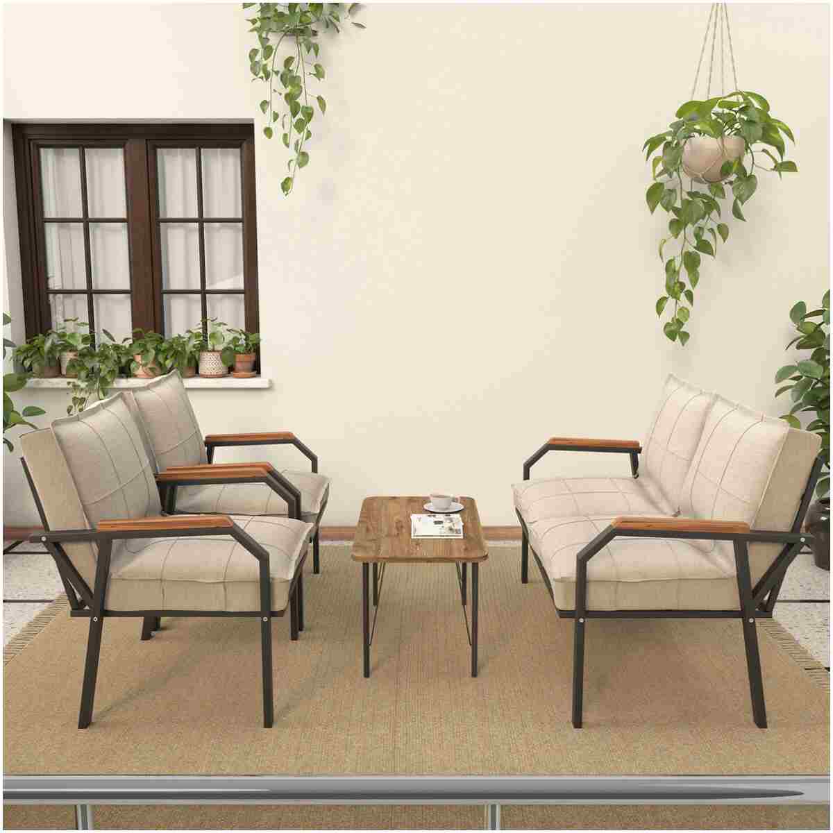 Mygusi Hayal Balkon, Bahçe, Cafe, Metal Kanepe Koltuk Takımı , Bahçe Mobilyası, 211 Sehpalı - Krem - Görsel 2