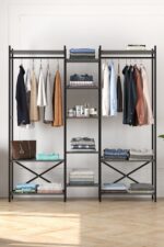 Bofigo 10 Raflı Metal Gardırop Metal Portmanto Açık Gardırop Elbise Dolabı Vestiyer Openix Antrasit - Görsel 4