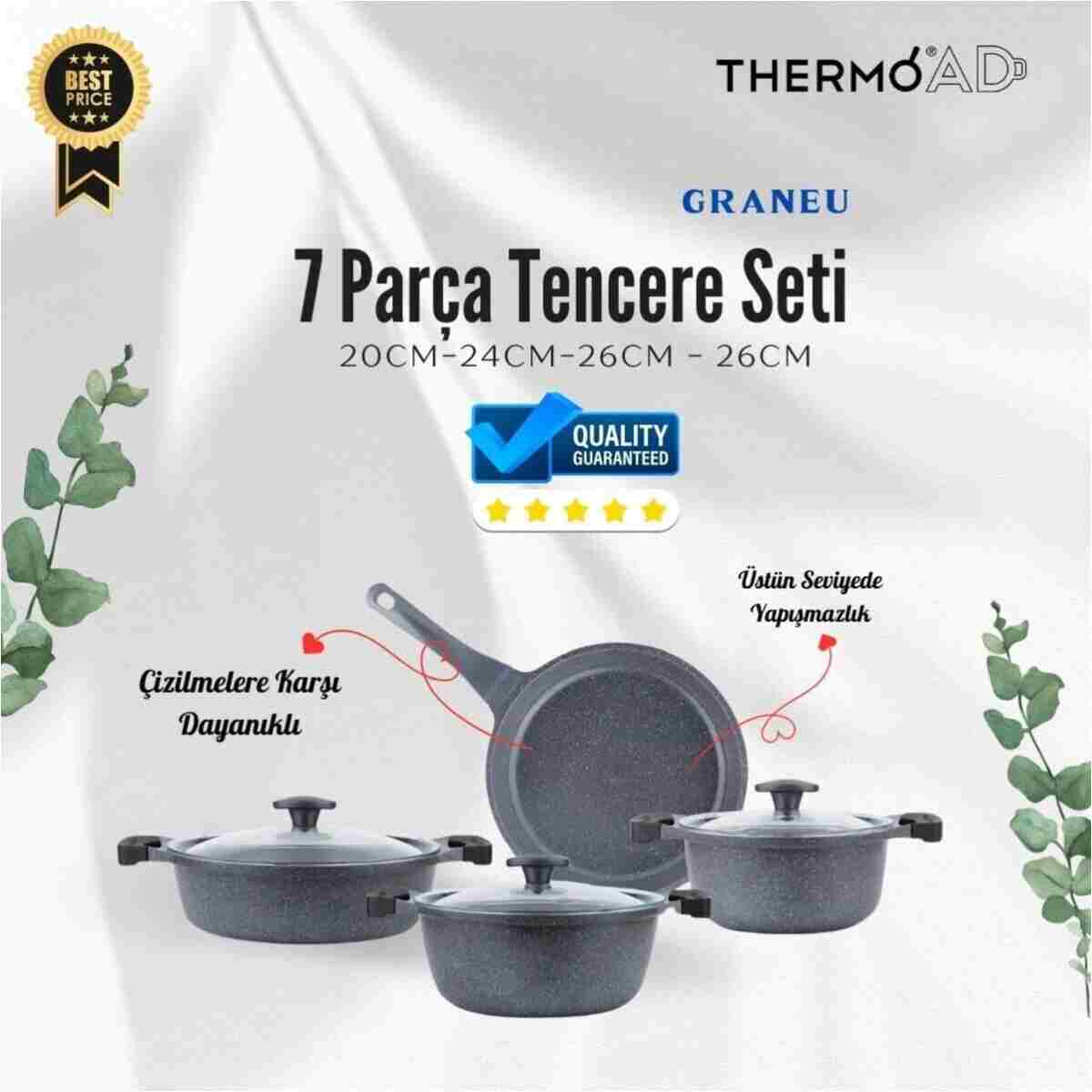 ThermoAD Alüminyum Granit Döküm Graneu Model 7 Parça Set Tad7prgrangri, One Size - Görsel 2