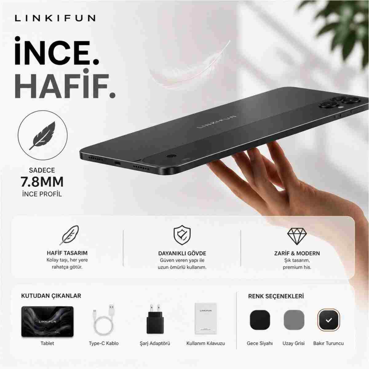 linkifun 10.1" HD IPS Android Tablet 4GB/32GB | 8000mAh Batarya | SIM Kart Destekli | Bluetooth Klavye + Kalem + Mouse Seti - Görsel 3