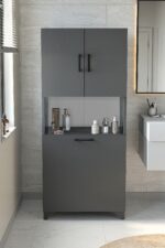Bofigo Çok Amaçlı Dolap Banyo Dolabı Kirli Çamaşır Sepeti Dolabı Damla Antrasit - Görsel 5