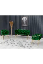 Rozexi Balon Çay Seti Takımı Koltuk Takımı Oturma Odası Kafe Antre Hol Ofis 2+1+1 Gold Metal - Görsel 10