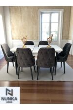 NUNKA HOME Şato Serisi Mutfak ve Salon Yemek Masası Takımı +6 Sandalyeli Krem Modern ve Şık Tasarım - Görsel 8