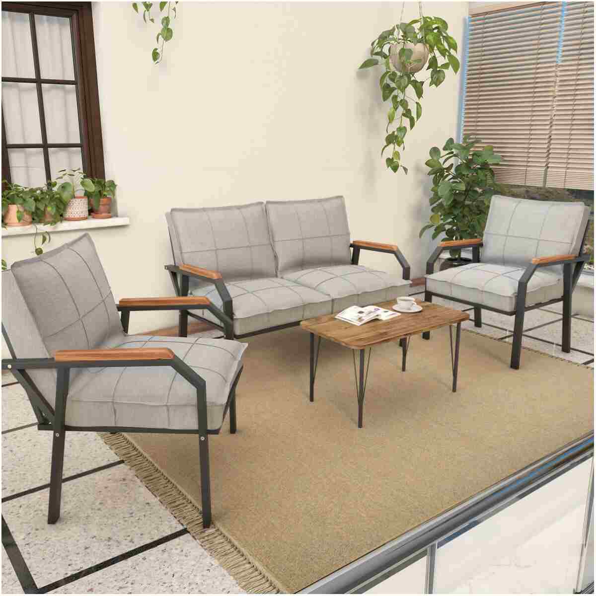 Mygusi Hayal Balkon, Bahçe, Cafe, Metal Kanepe Koltuk Takımı , Bahçe Mobilyası, 211 Sehpalı - Krem - Görsel 9