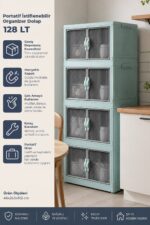 Kitchen Life 4'lü Portatif Istiflenebilir Organizer Mıknatıslı Kapaklı Dolap - Sert Plastik Mutfak Banyo Dolabı - Görsel 7