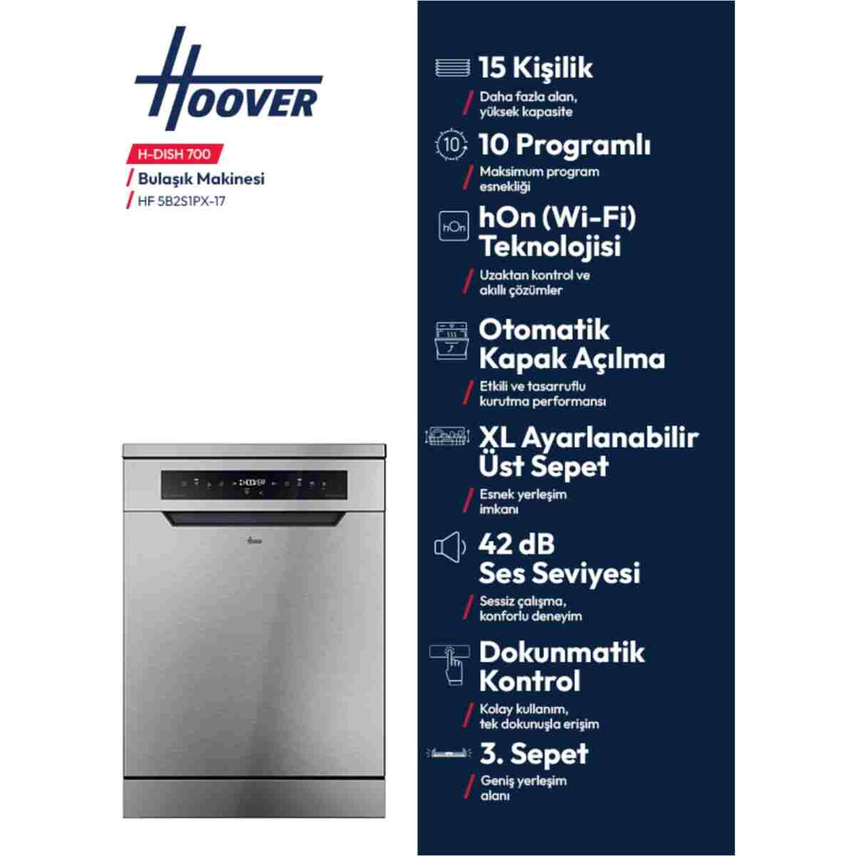 Hoover HF 5B2S1PX-17 10 Programlı Wi-Fi Bağlantılı Bulaşık Makinesi - Görsel 9