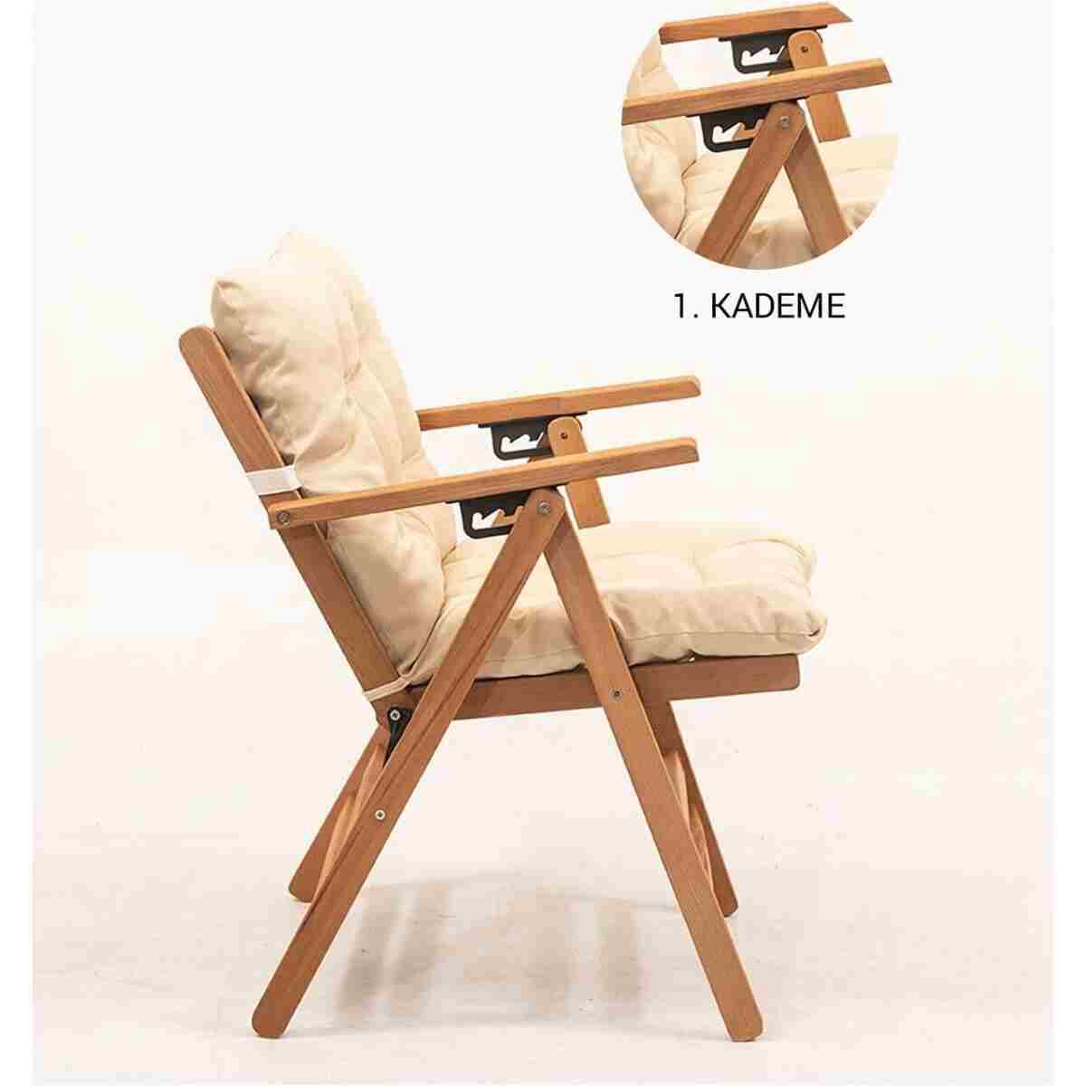 Meya Dekor Minderli Loretta Masa Sandalye Seti 2+1 Ahşap Bahçe Balkon Teras Katlanır Set 60x80 Masa - Görsel 4