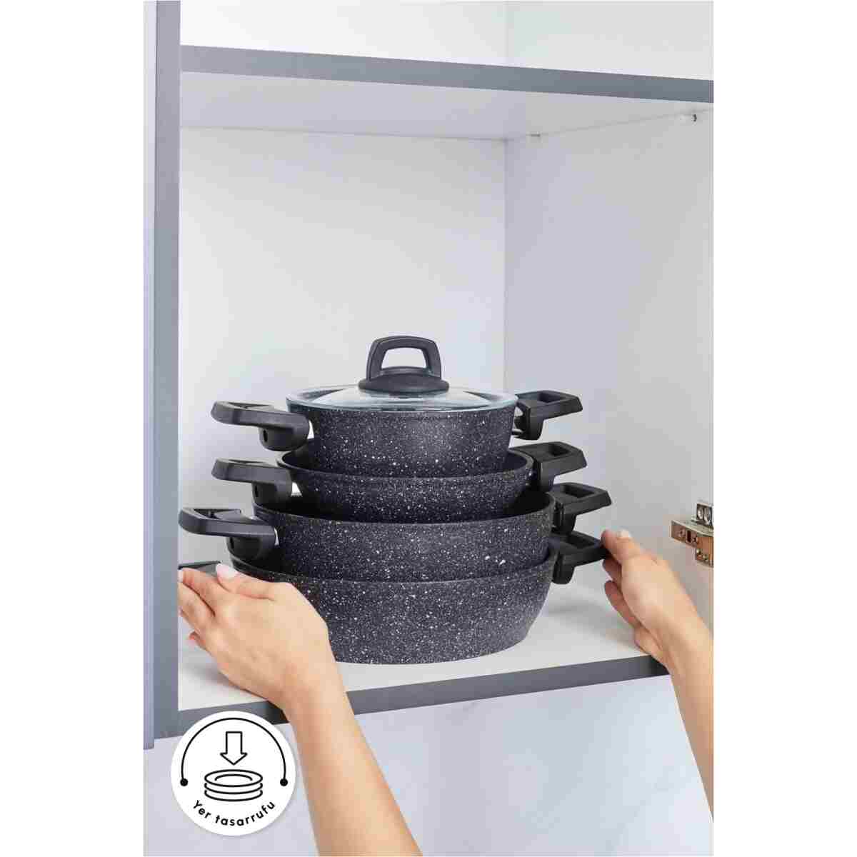 Karaca Bio Granit Blue Stone 9 Parça Tencere ve Tava Seti - Görsel 6