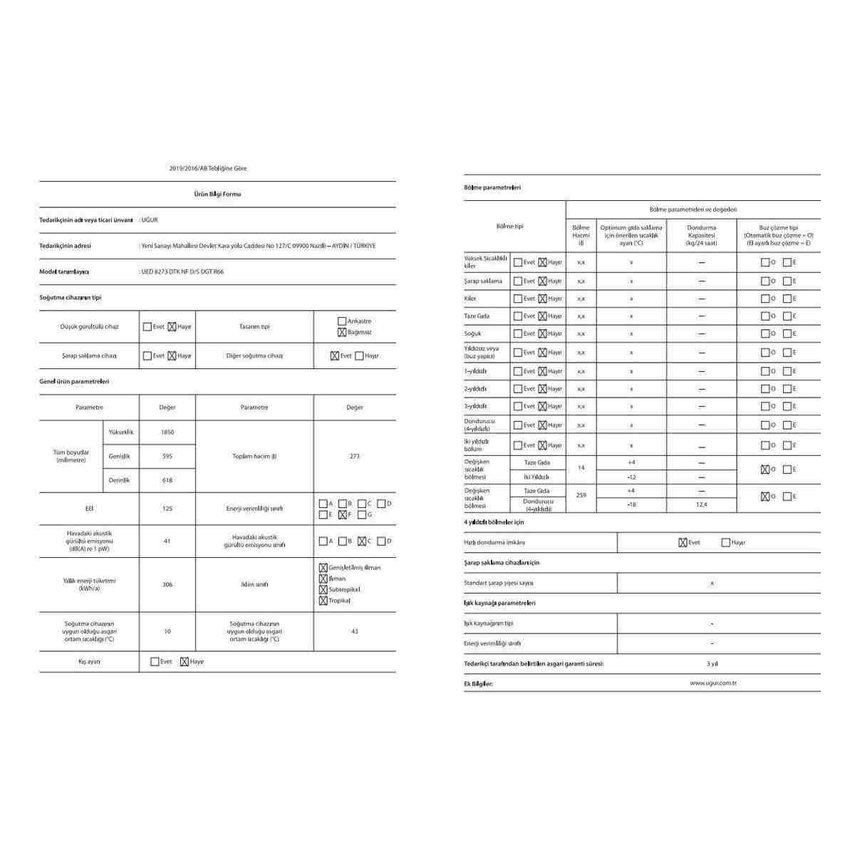 Uğur Ued 8273 Dtk Nf D/s 8 Çekmeceli Dikey Derin Dondurucu - Görsel 8