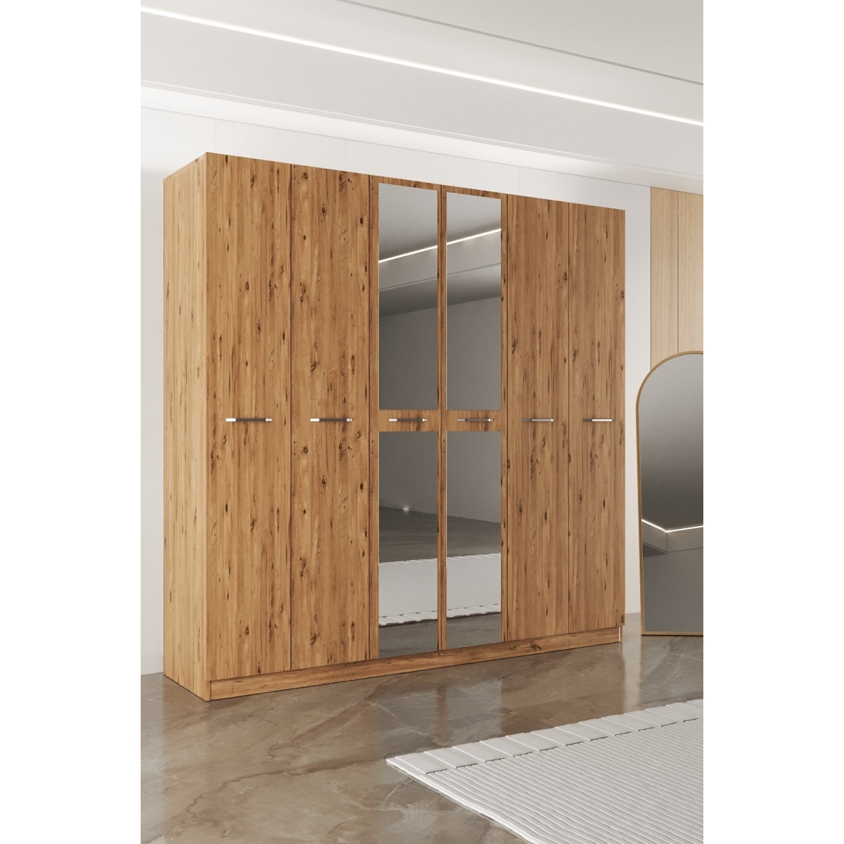 AEKA AE-2191 Hisar Beyaz/Beyaz Aynalı 6 Kapaklı Çok Bölmeli Askılı ve Raflı Geniş Hacimli Gardırop 210x210 cm - Görsel 15